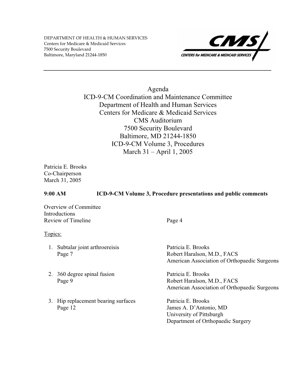 Agenda ICD-9-CM Coordination and Maintenance Committee