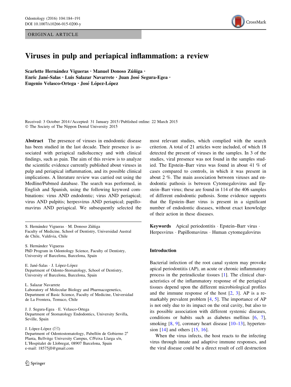 Viruses in Pulp and Periapical Inflammation