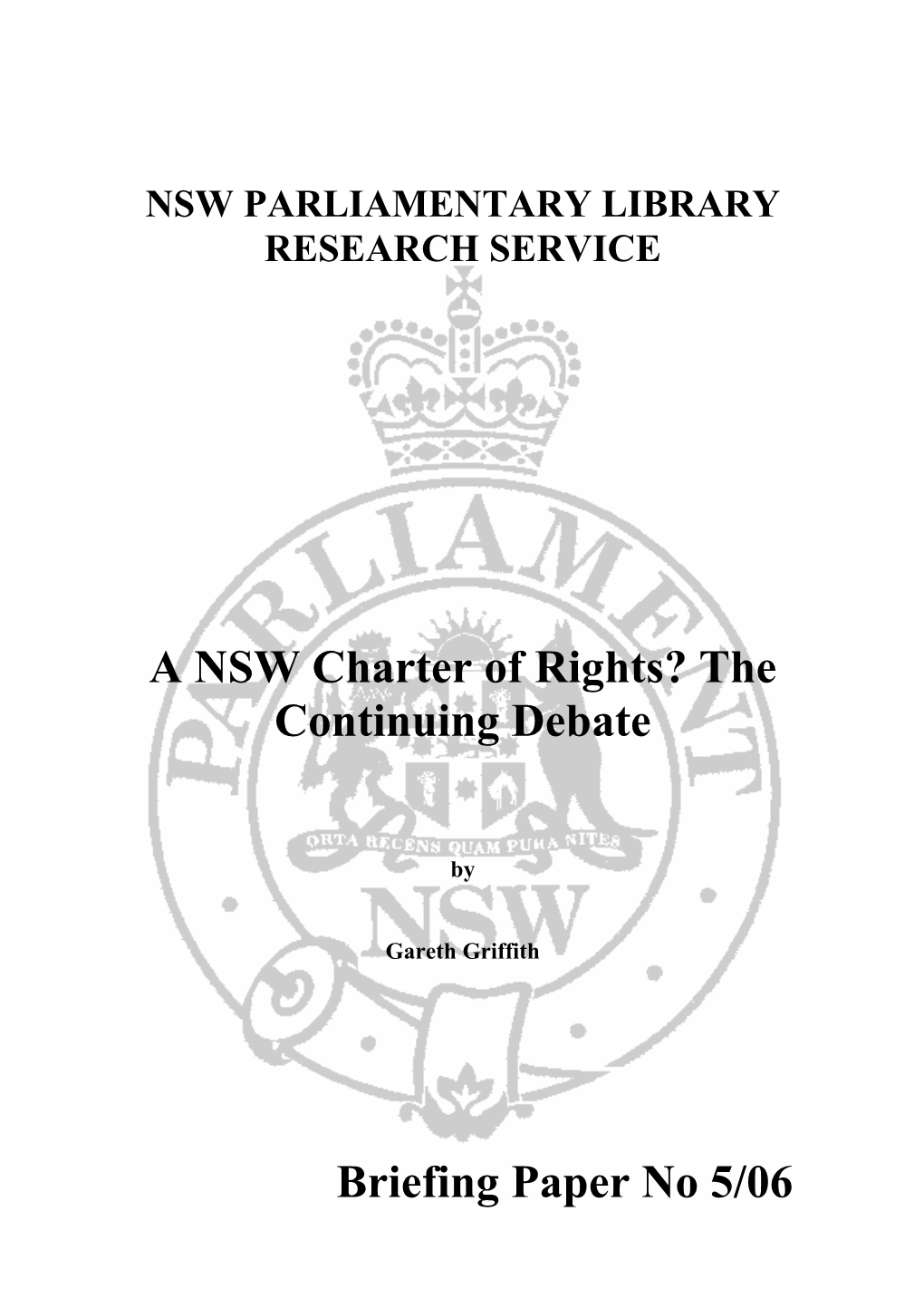 A NSW Charter of Rights? the Continuing Debate
