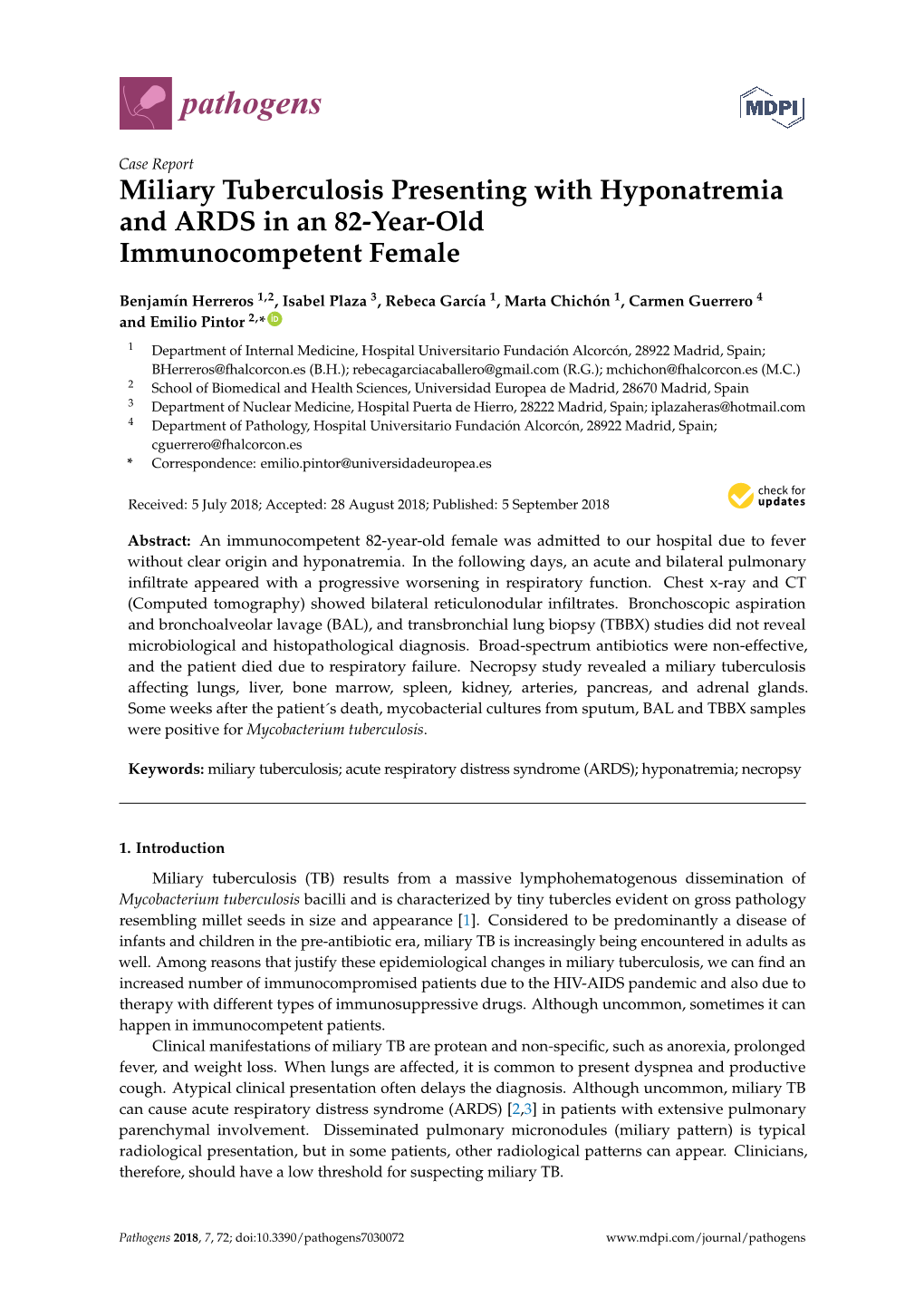 Miliary Tuberculosis Presenting with Hyponatremia and ARDS in an 82-Year-Old Immunocompetent Female