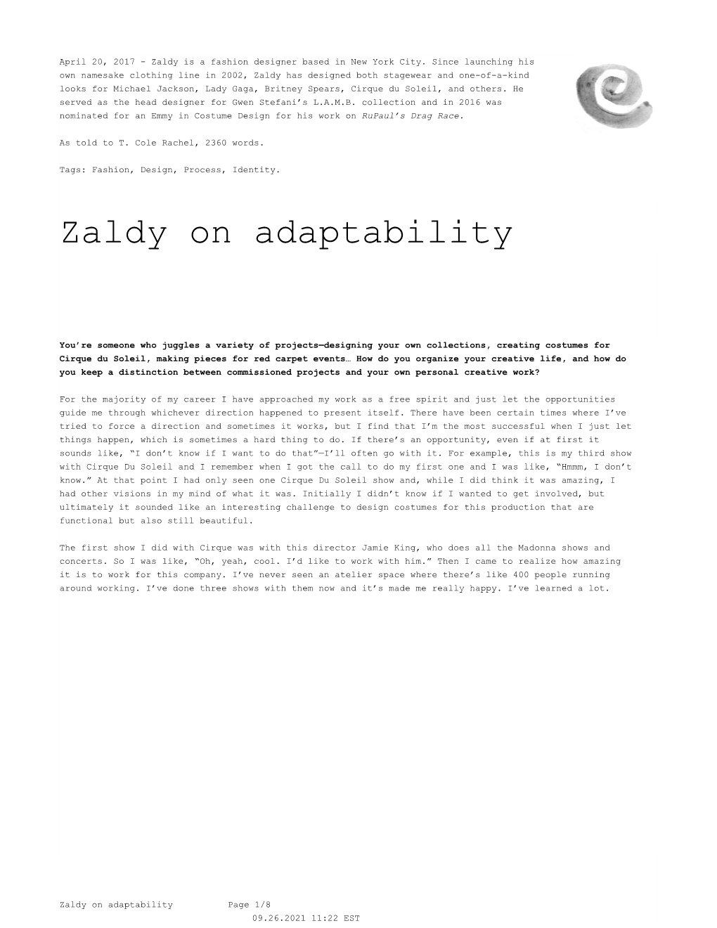 Zaldy on Adaptability