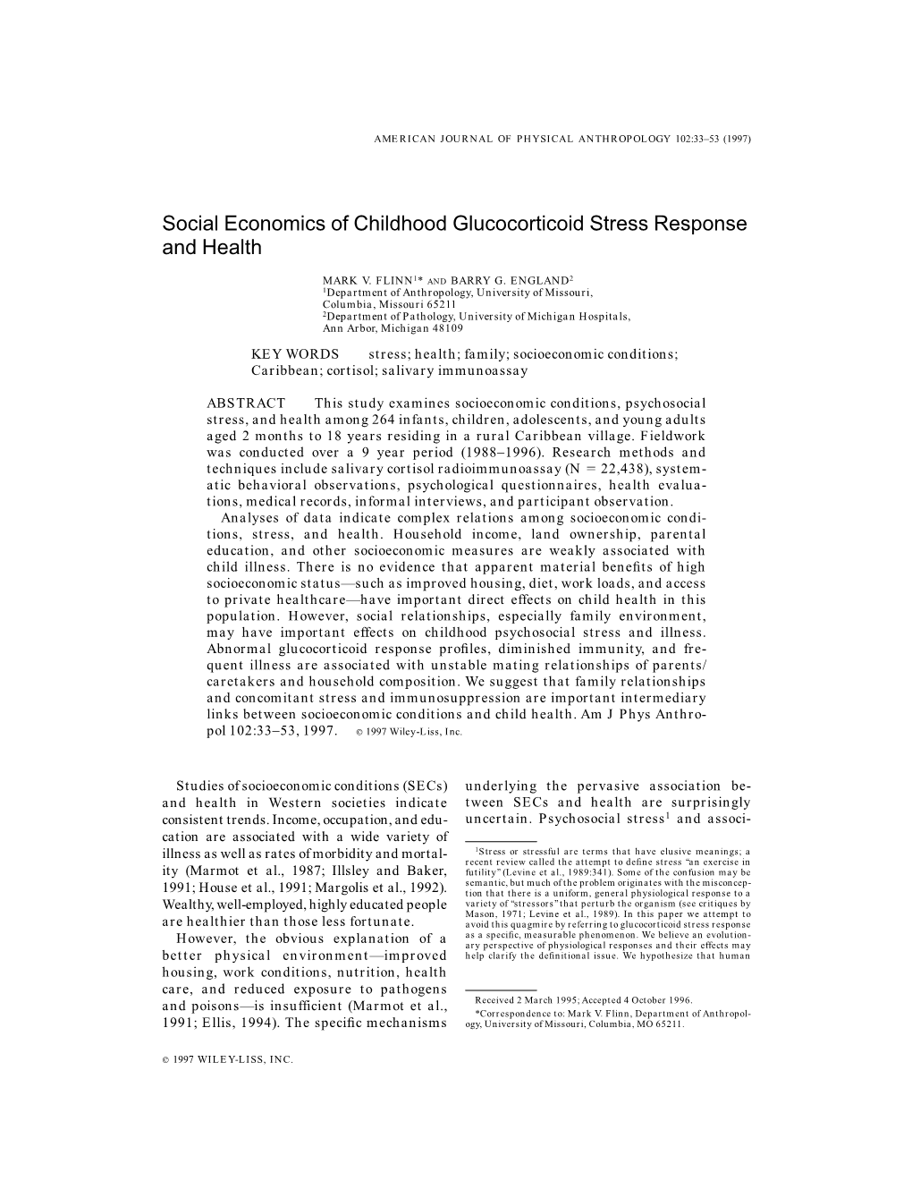 Social Economics of Childhood Glucocorticoid Stress Response and Health