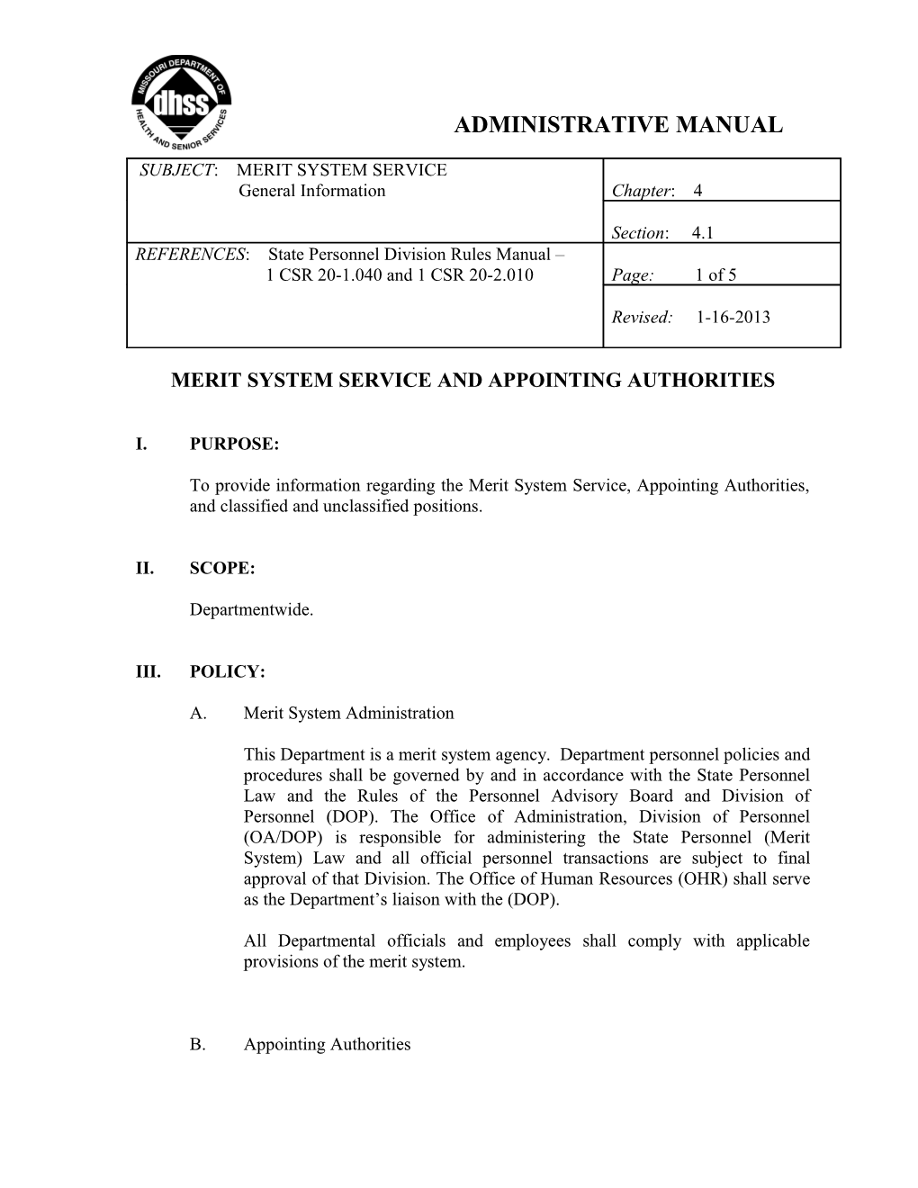 Merit System Service and Appointing Authorities