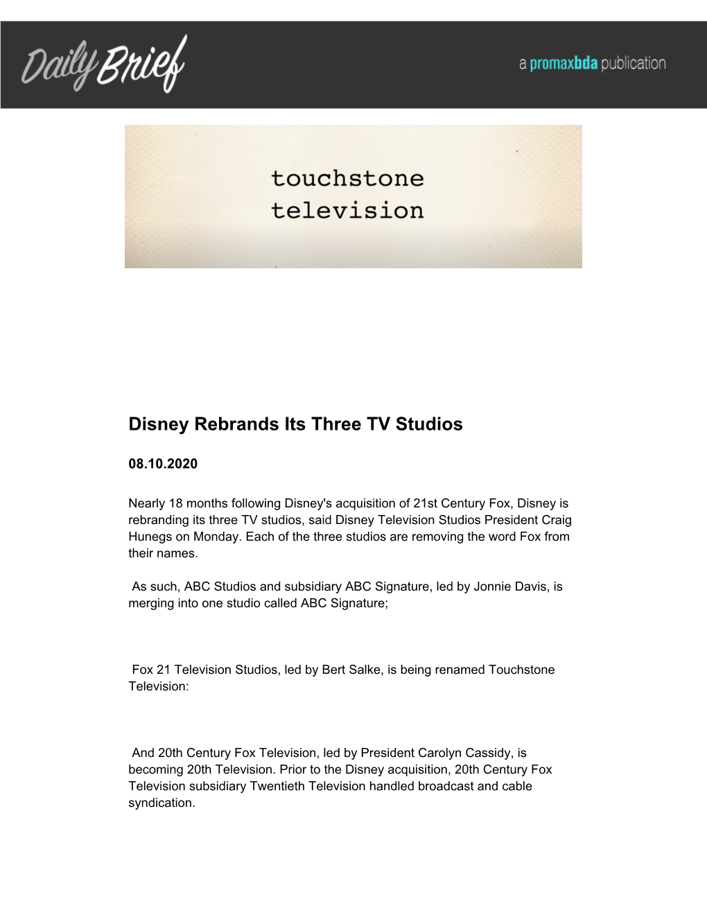 Disney Rebrands Its Three TV Studios