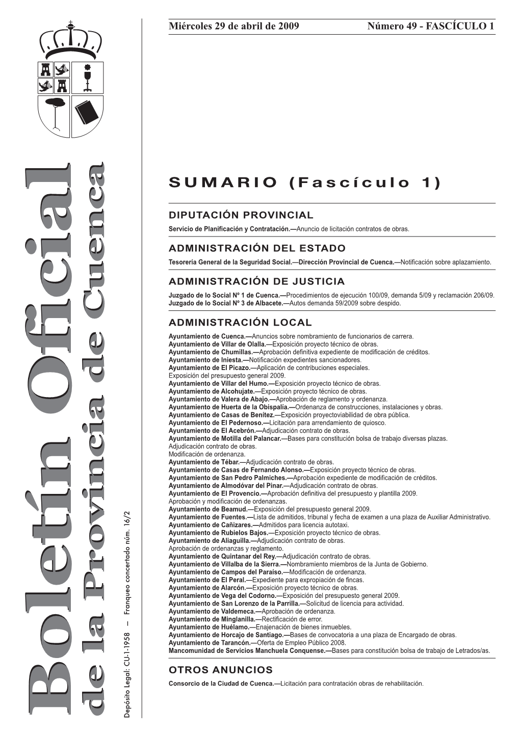 Boletín Oficial De La Provincia De Cuenca 29 De Abril De 2009