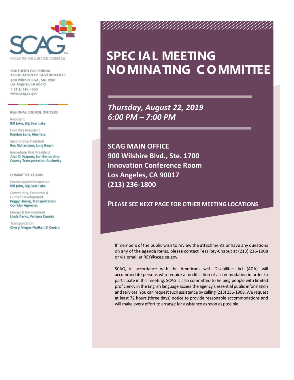 Nominating Committee, August 22, 2019 Full Agenda Packet