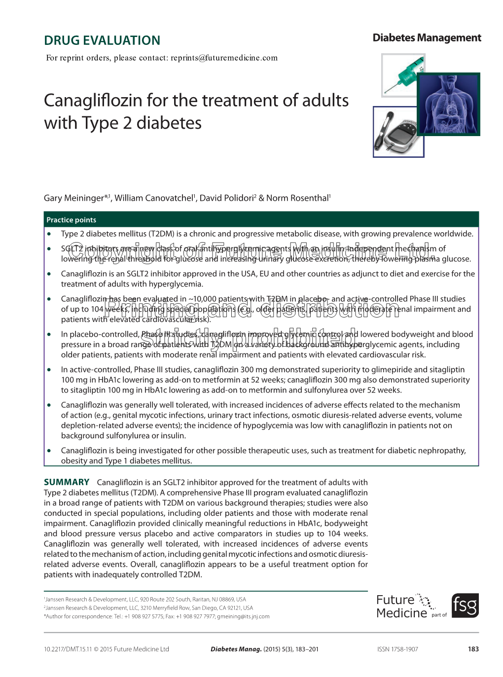 Canagliflozin for the Treatment of Adults with Type 2 Diabetes