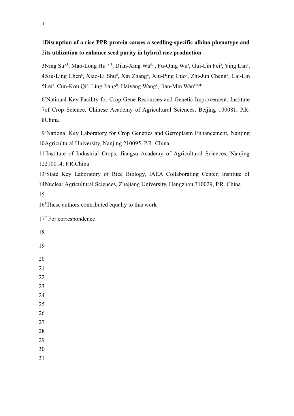 Supplemental Table 1 Major Agronomic Traits and Yield Heterosis Ability of Ysa Mutant And