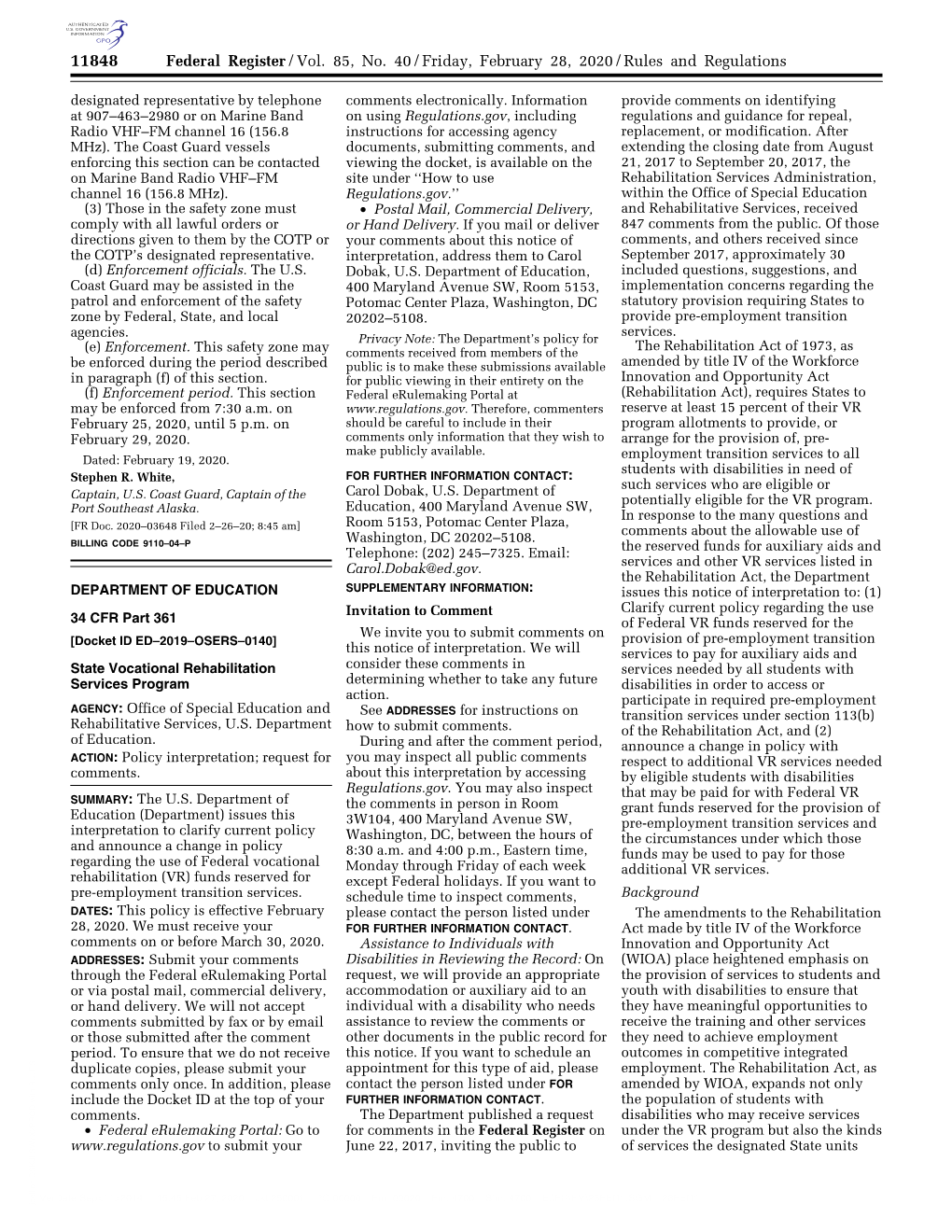 Federal Register/Vol. 85, No. 40/Friday, February 28, 2020/Rules