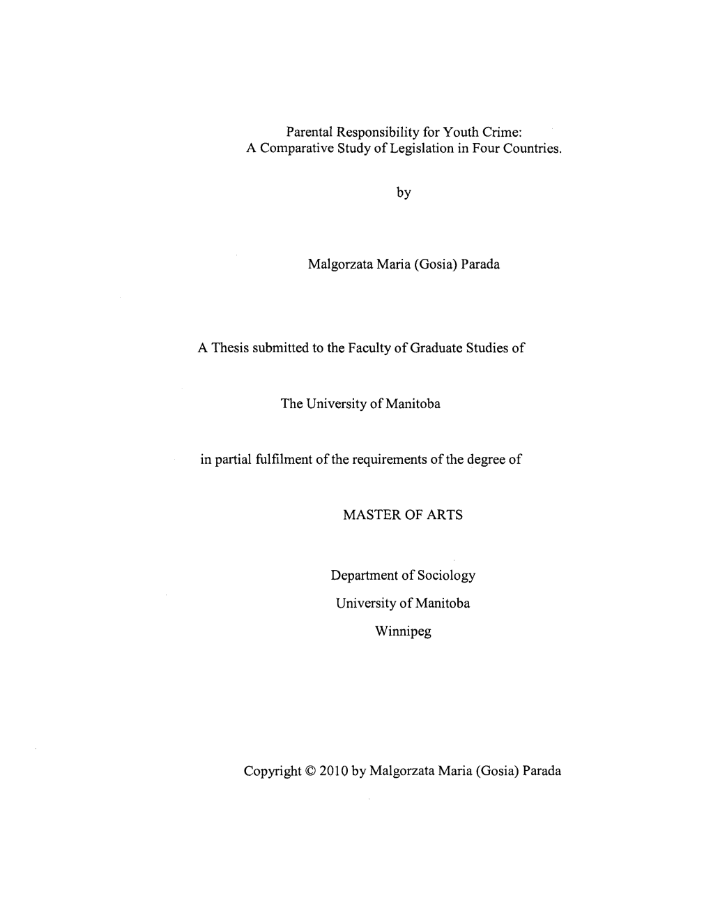 Parental Responsibility for Youth Crime: a Comparative Study of Legislation in Four Countries