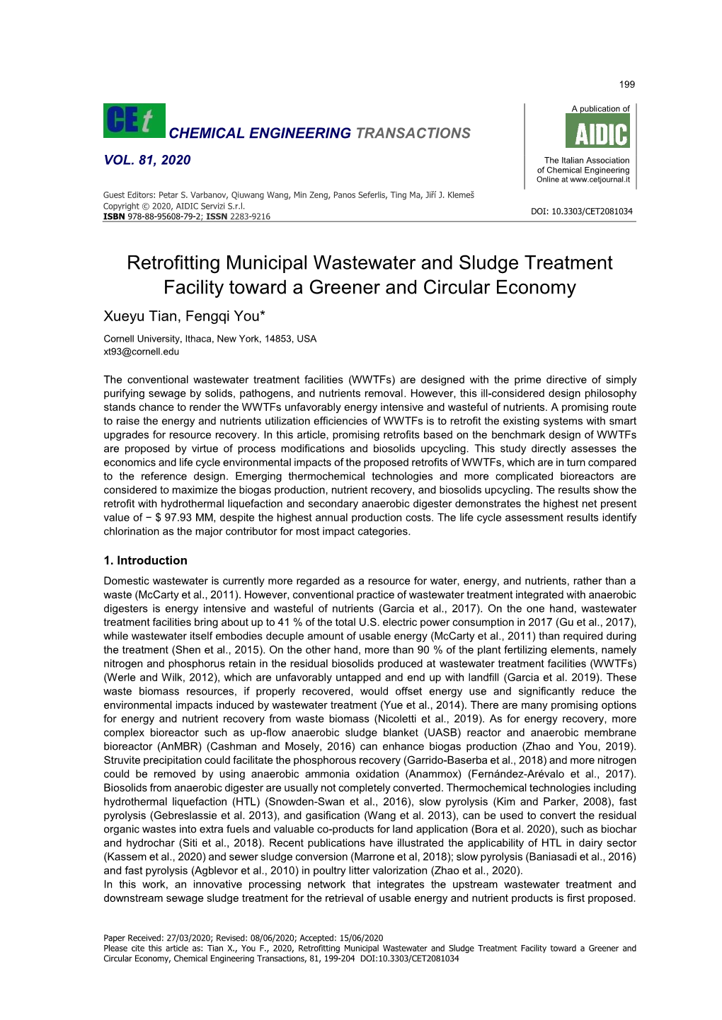 Retrofitting Municipal Wastewater and Sludge Treatment Facility Toward A