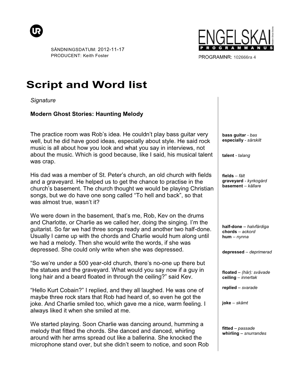 Script and Word List