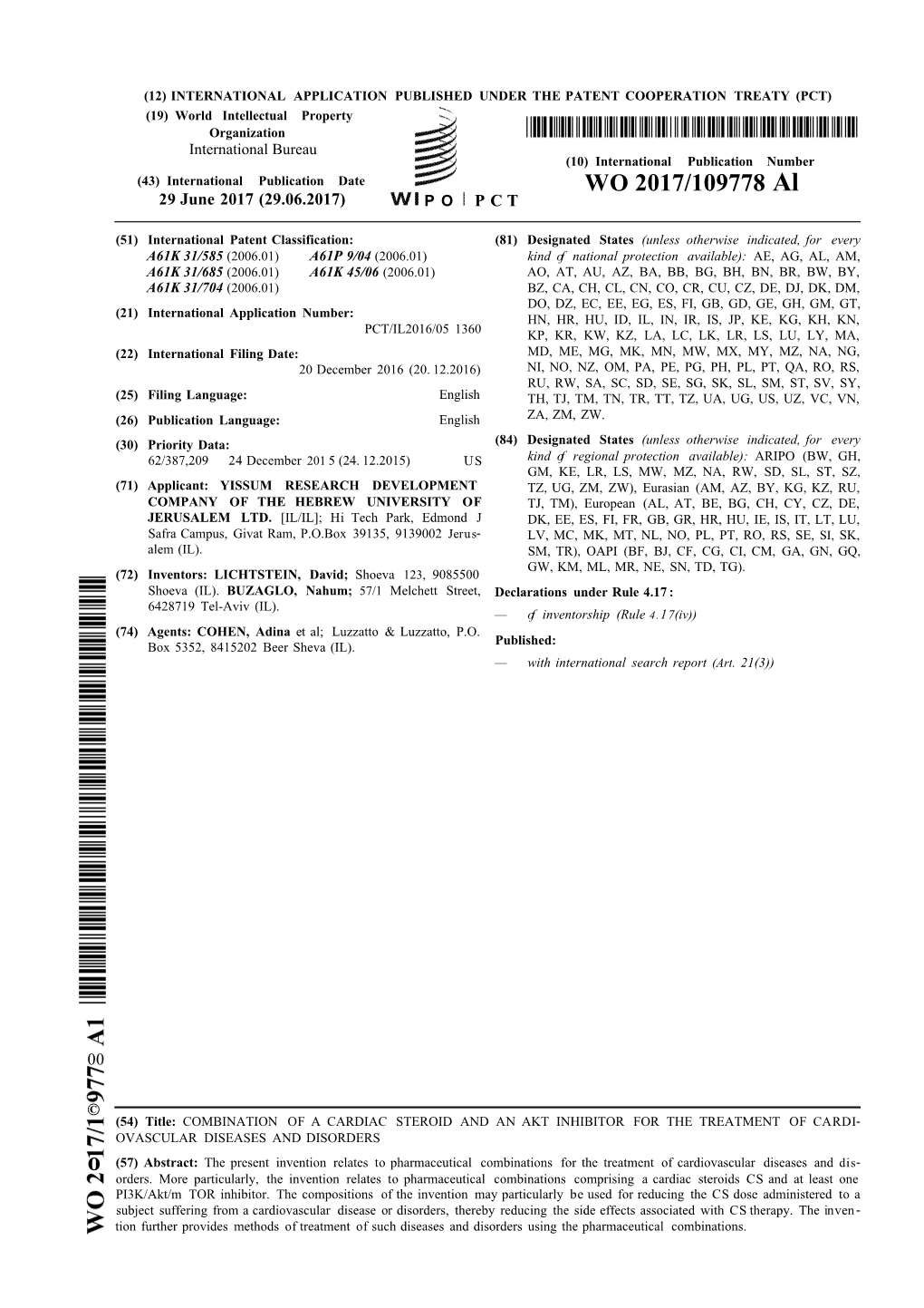 WO 2017/109778 Al 29 June 2017 (29.06.2017) P O P C T