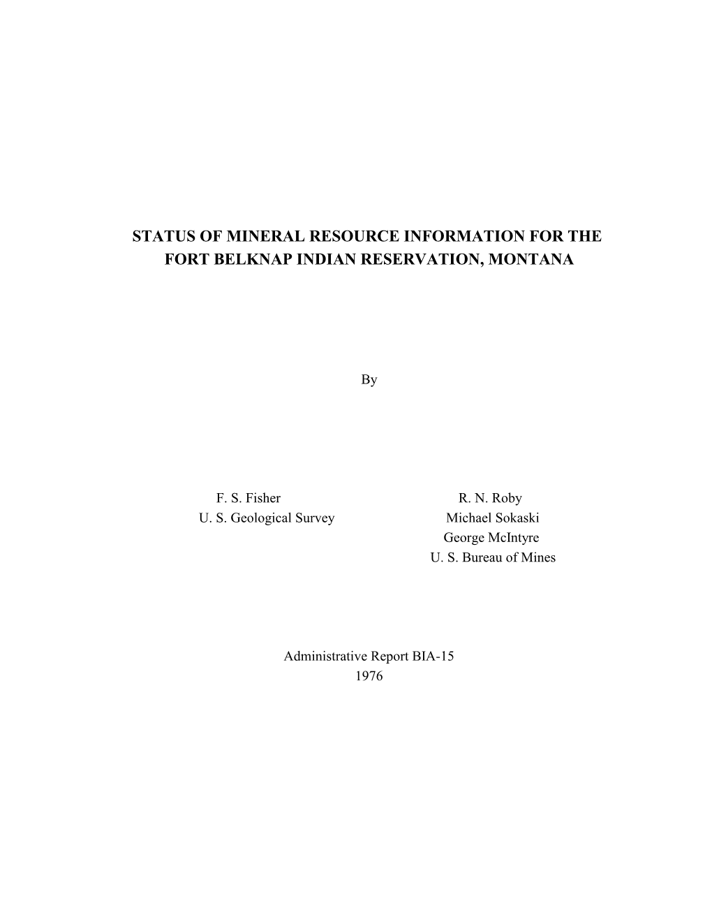 Status of Mineral Resource Information for the Fort Belknap Indian Reservation, Montana