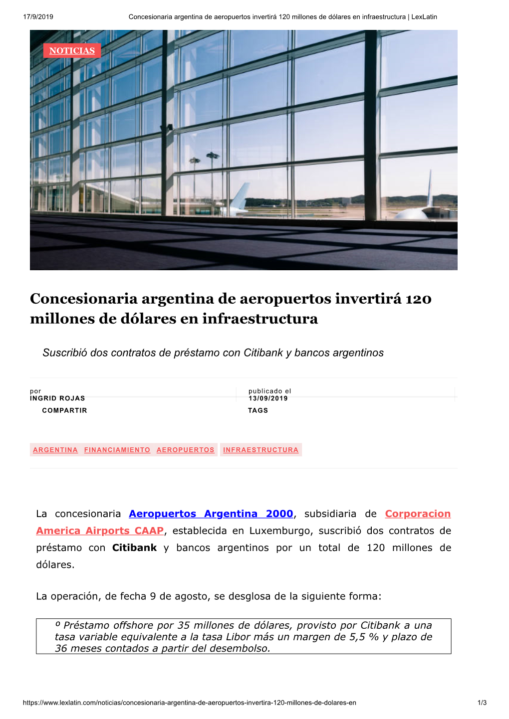 Concesionaria Argentina De Aeropuertos Invertirá 120 Millones De Dólares En Infraestructura | Lexlatin