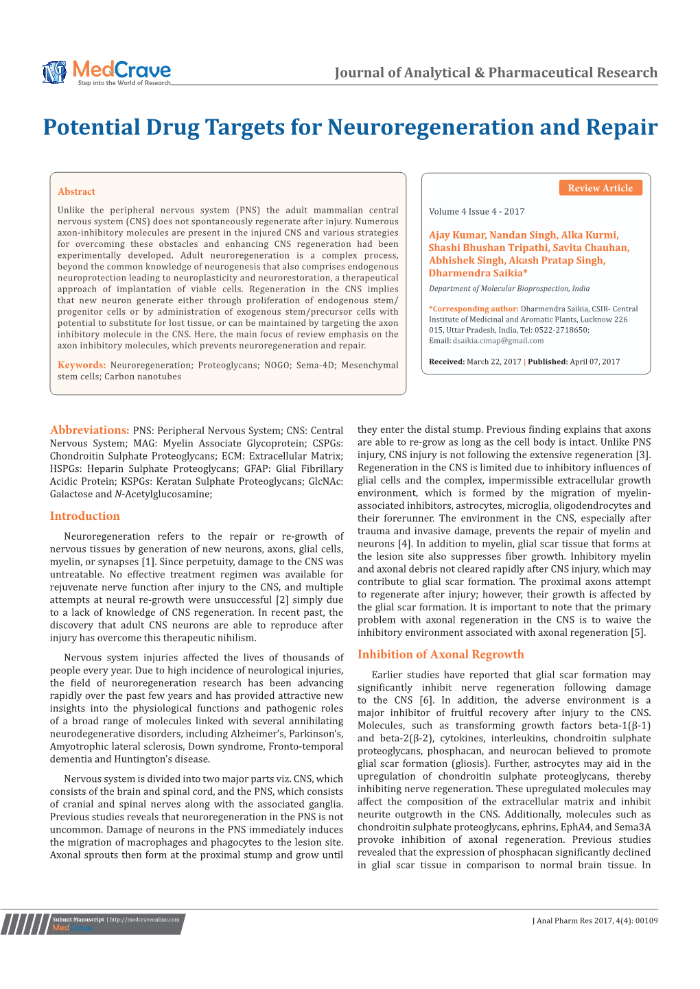 Potential Drug Targets for Neuroregeneration and Repair