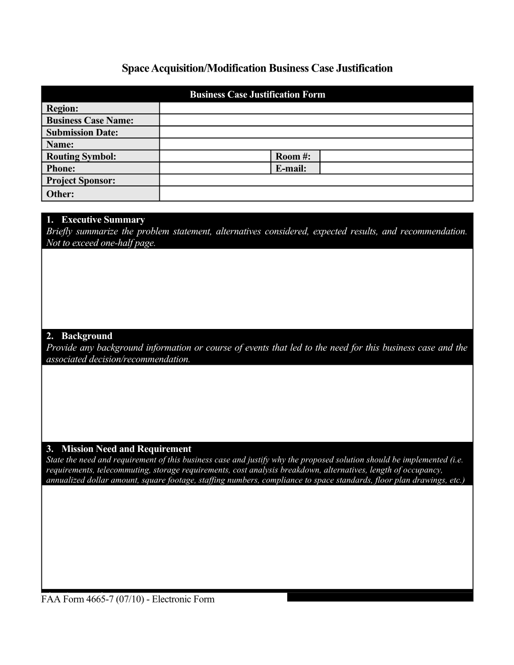 Space Acquisition/Modification Business Case Justification