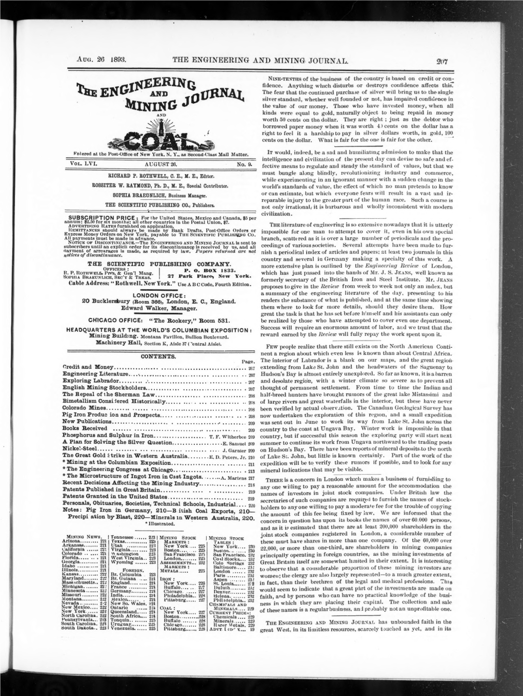 The Engineering and Mining Journal 1893-08-26