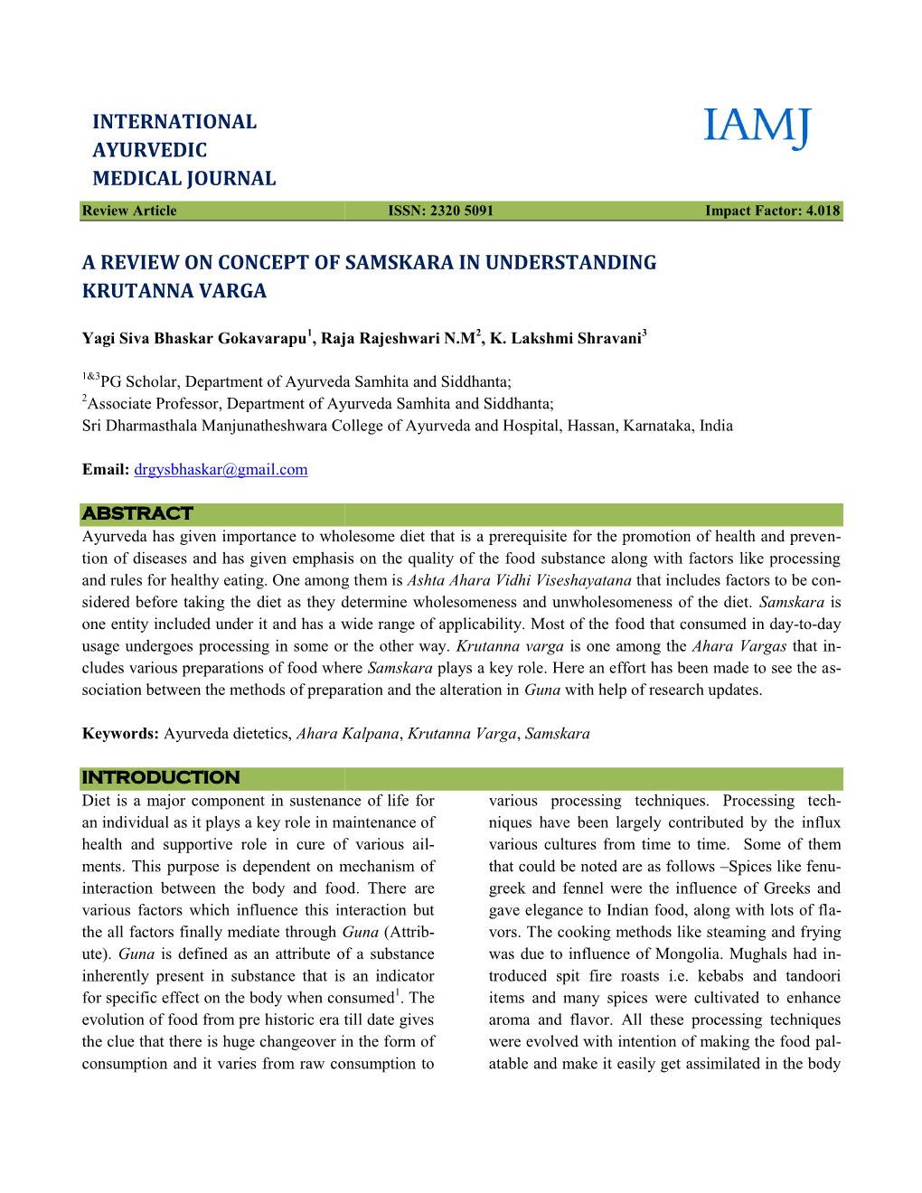 A Review on Concept of Samskara Krutanna Varga International Ayurvedic Medical Journal Ncept of Samskara in Understanding