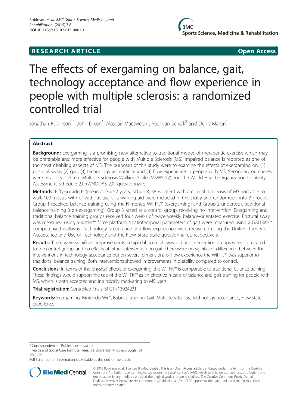 The Effects of Exergaming on Balance, Gait, Technology