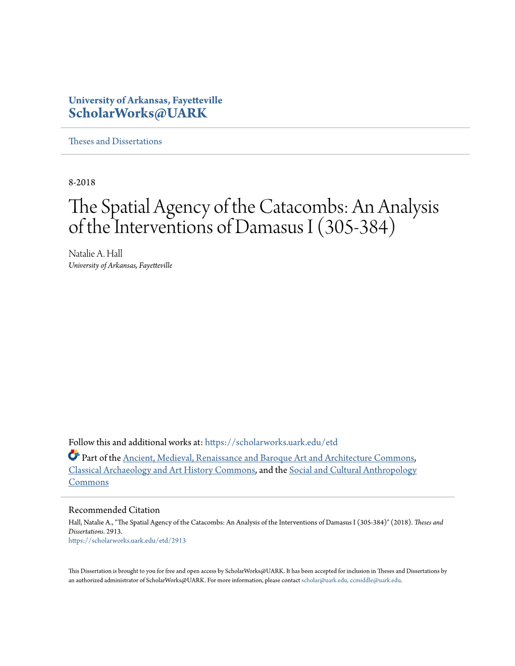 The Spatial Agency of the Catacombs: an Analysis of the Interventions of Damasus I (305-384)