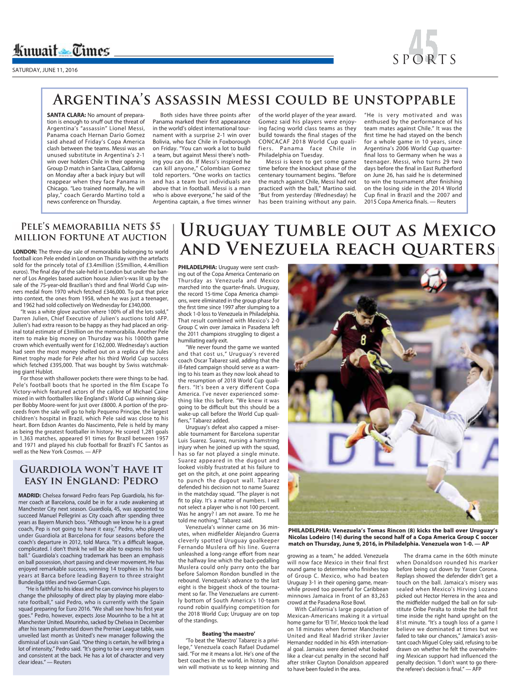 Uruguay Tumble out AS Mexico and Venezuela Reach Quarters