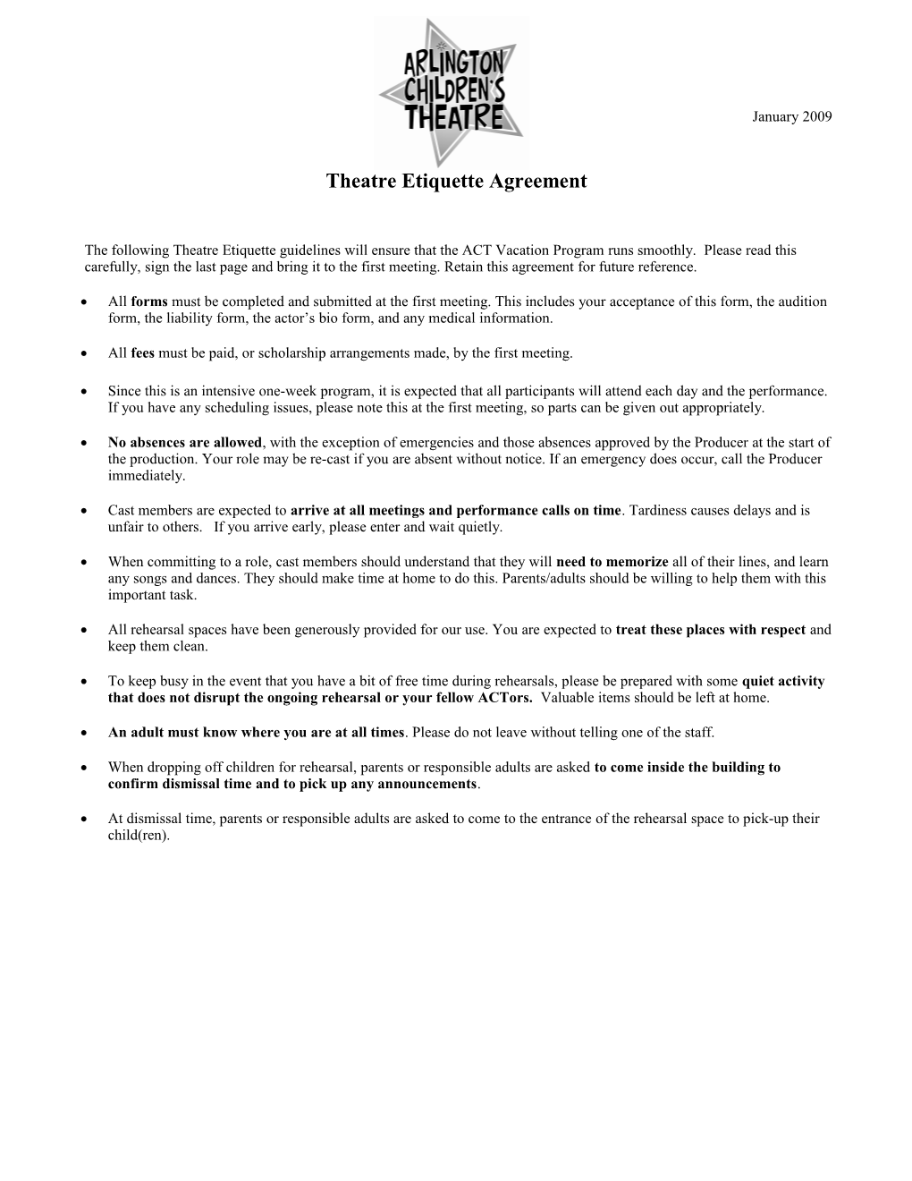 Theater Etiquette Agreement