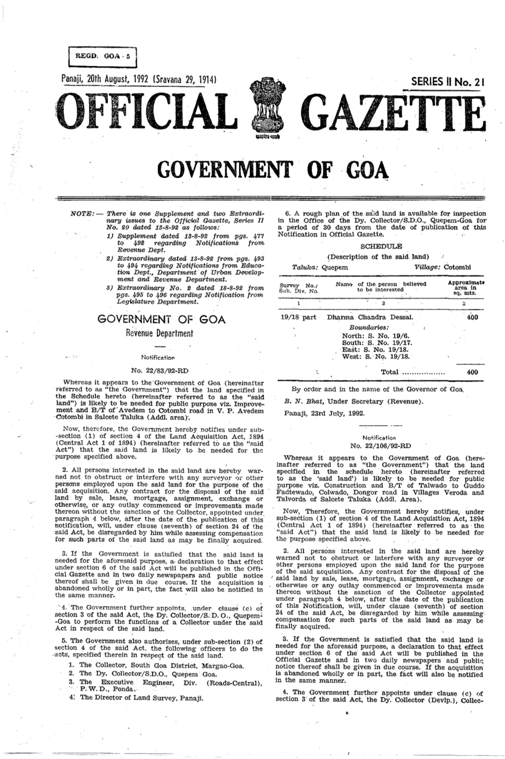 Official Gazette Government of Goa