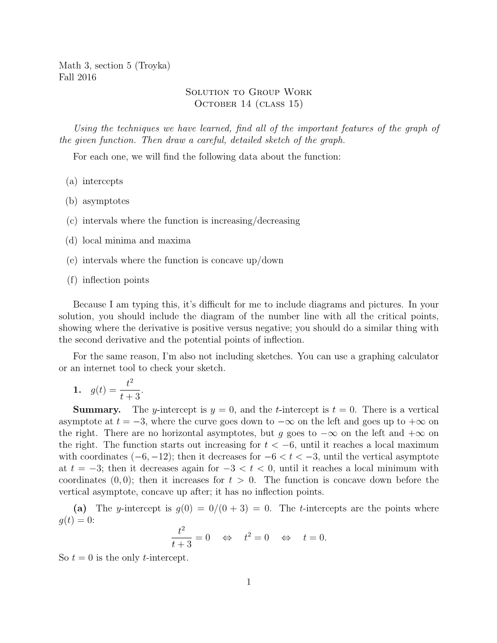 Math 3, Section 5 (Troyka) Fall 2016 Solution to Group Work October 14 (Class 15)