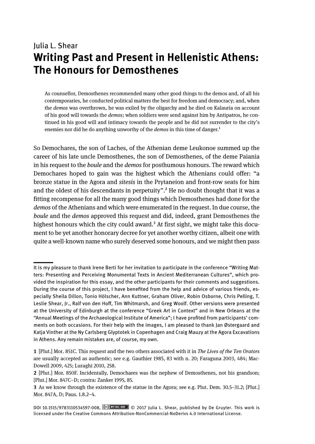 The Honours for Demosthenes