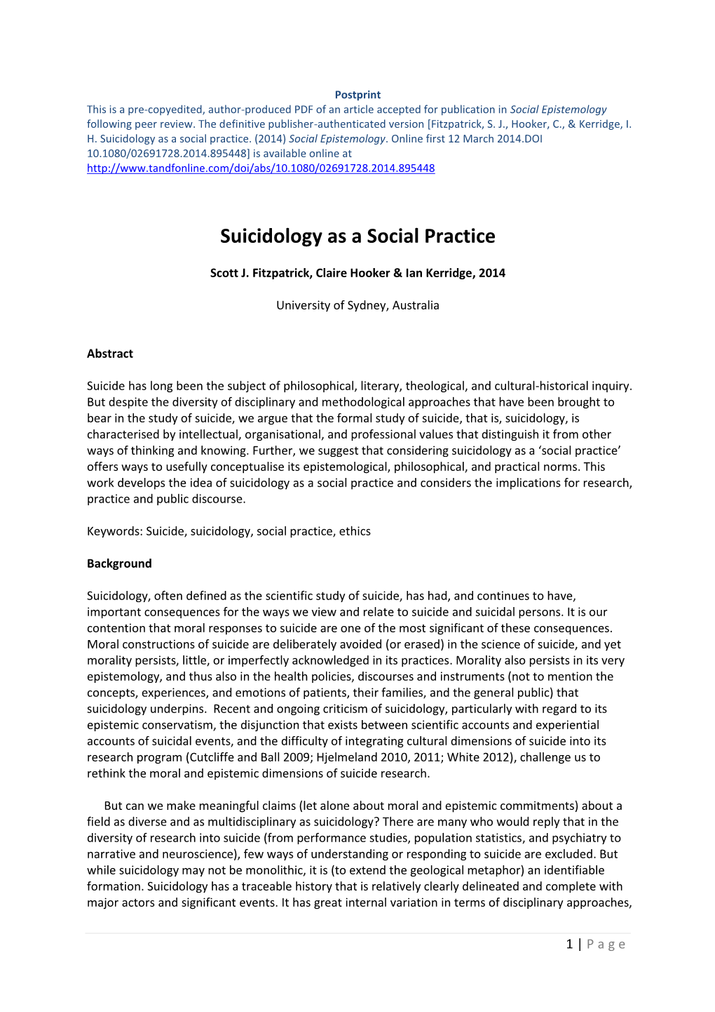 Suicidology As a Social Practice