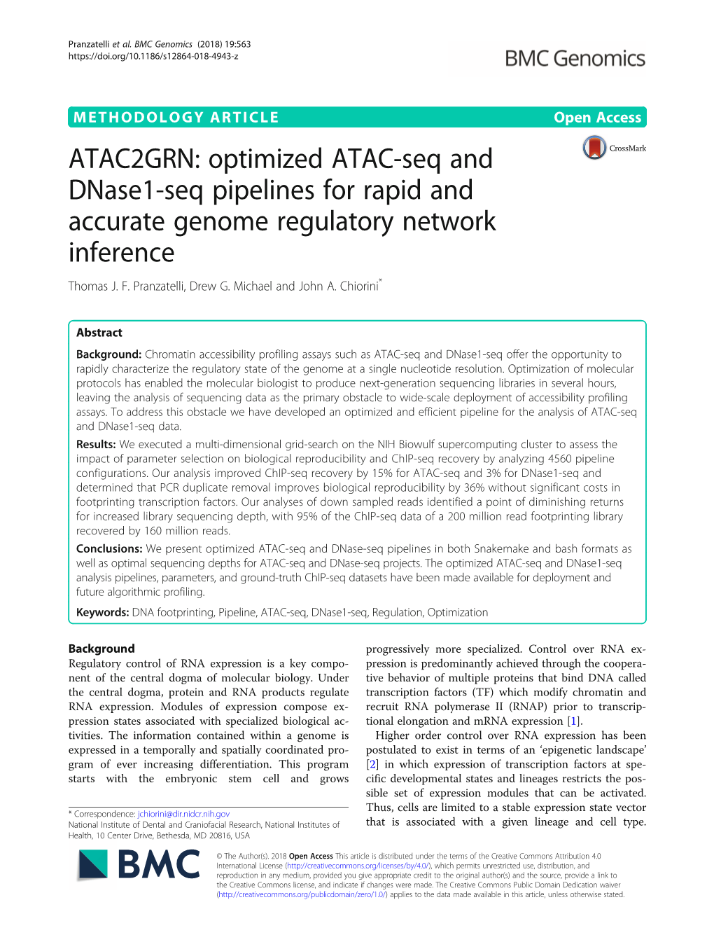 Optimized ATAC-Seq and Dnase1-Seq Pipelines for Rapid and Accurate Genome Regulatory Network Inference Thomas J