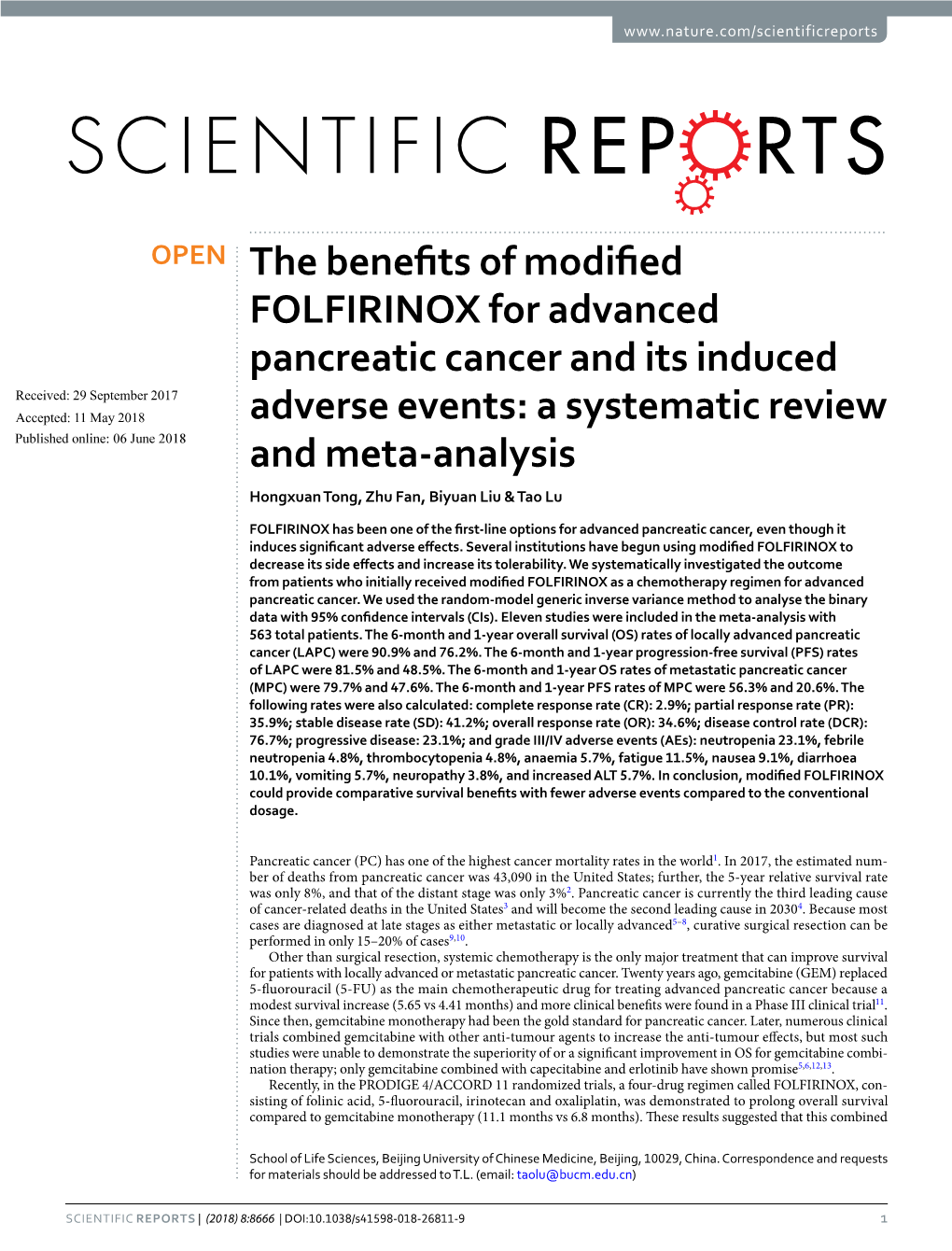 The Benefits of Modified FOLFIRINOX for Advanced Pancreatic Cancer And