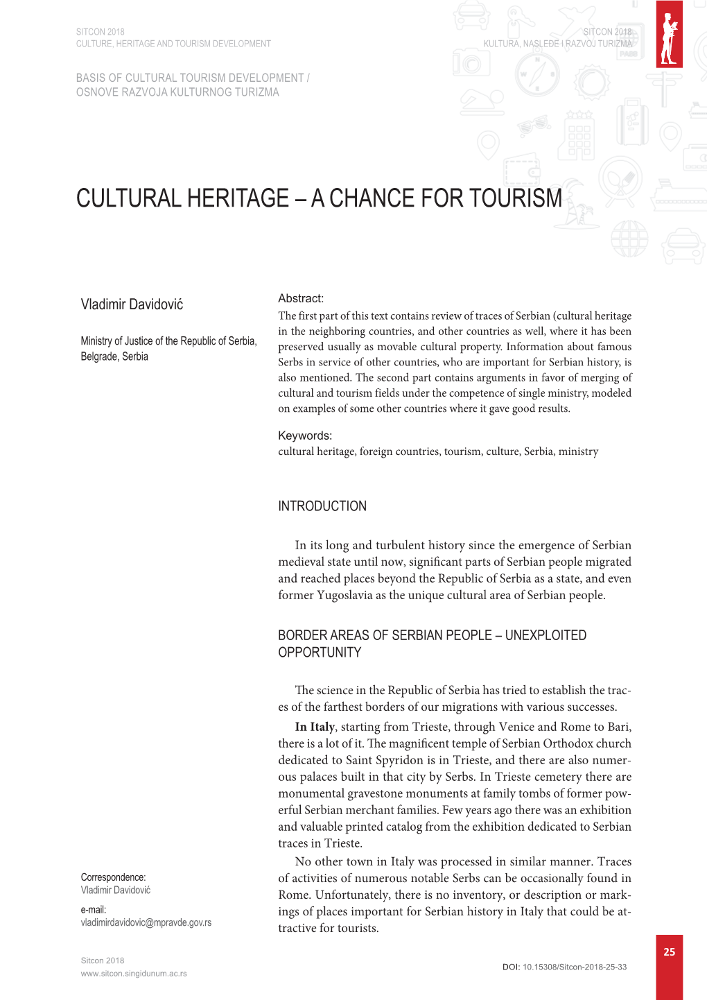 Cultural Heritage – a Chance for Tourism