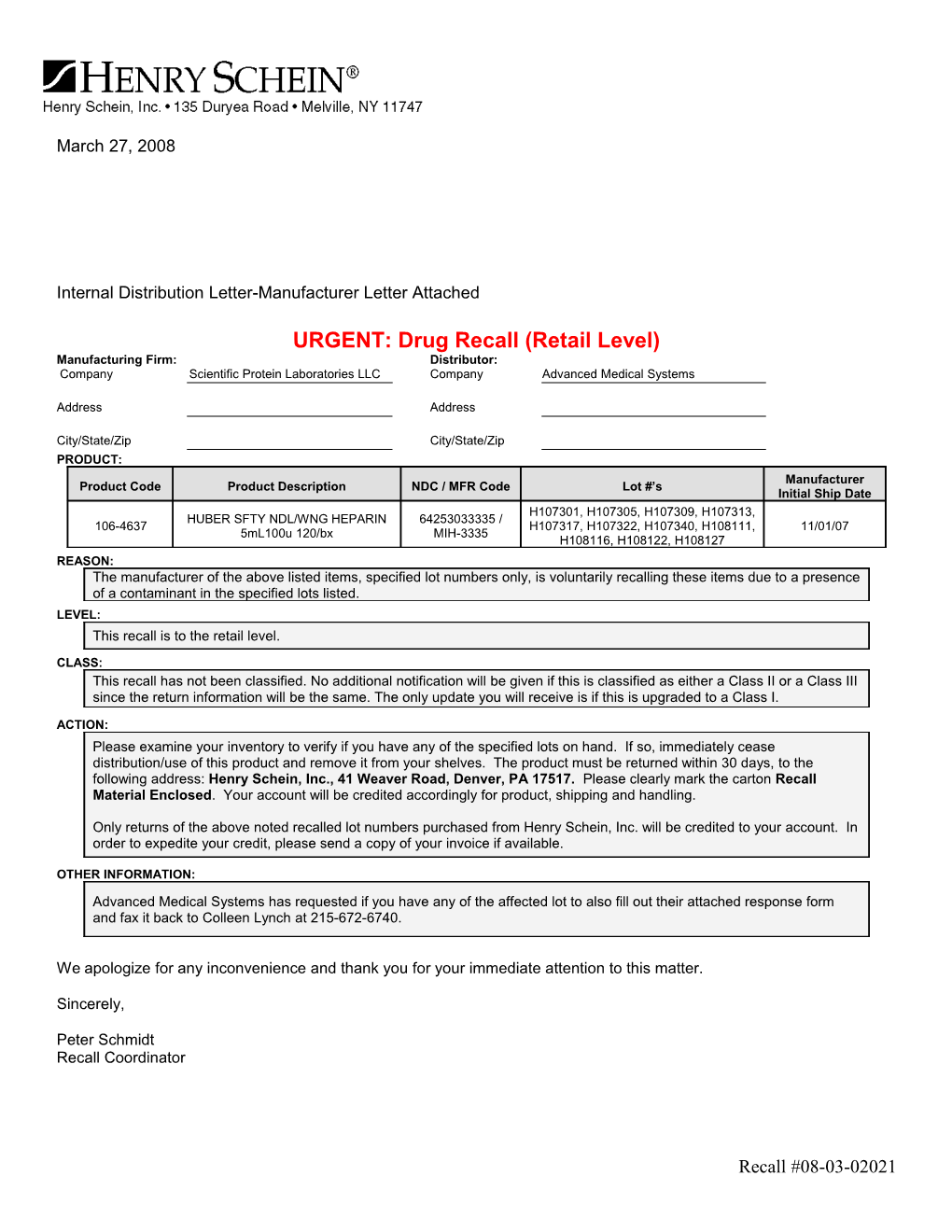 Example 3: Consumer-Level Recall Product Returned to Third Party