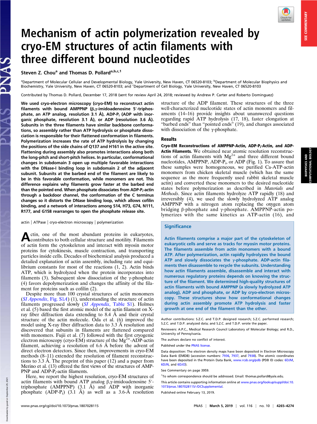 Mechanism of Actin Polymerization Revealed by Cryo-EM Structures of Actin Filaments with SEE COMMENTARY Three Different Bound Nucleotides