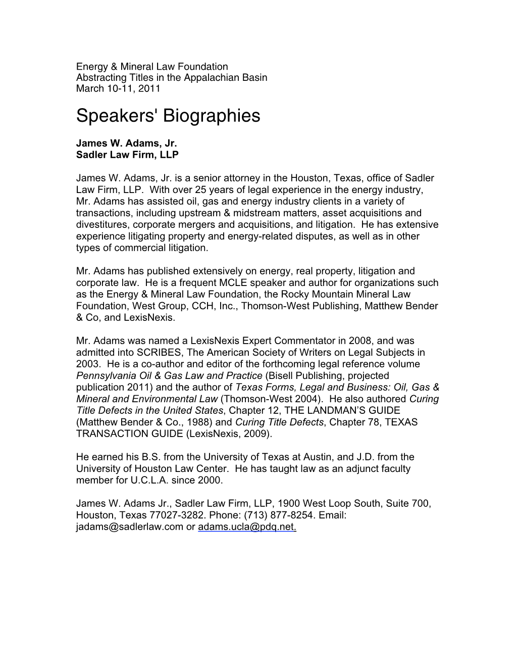 Speakers' Biographies