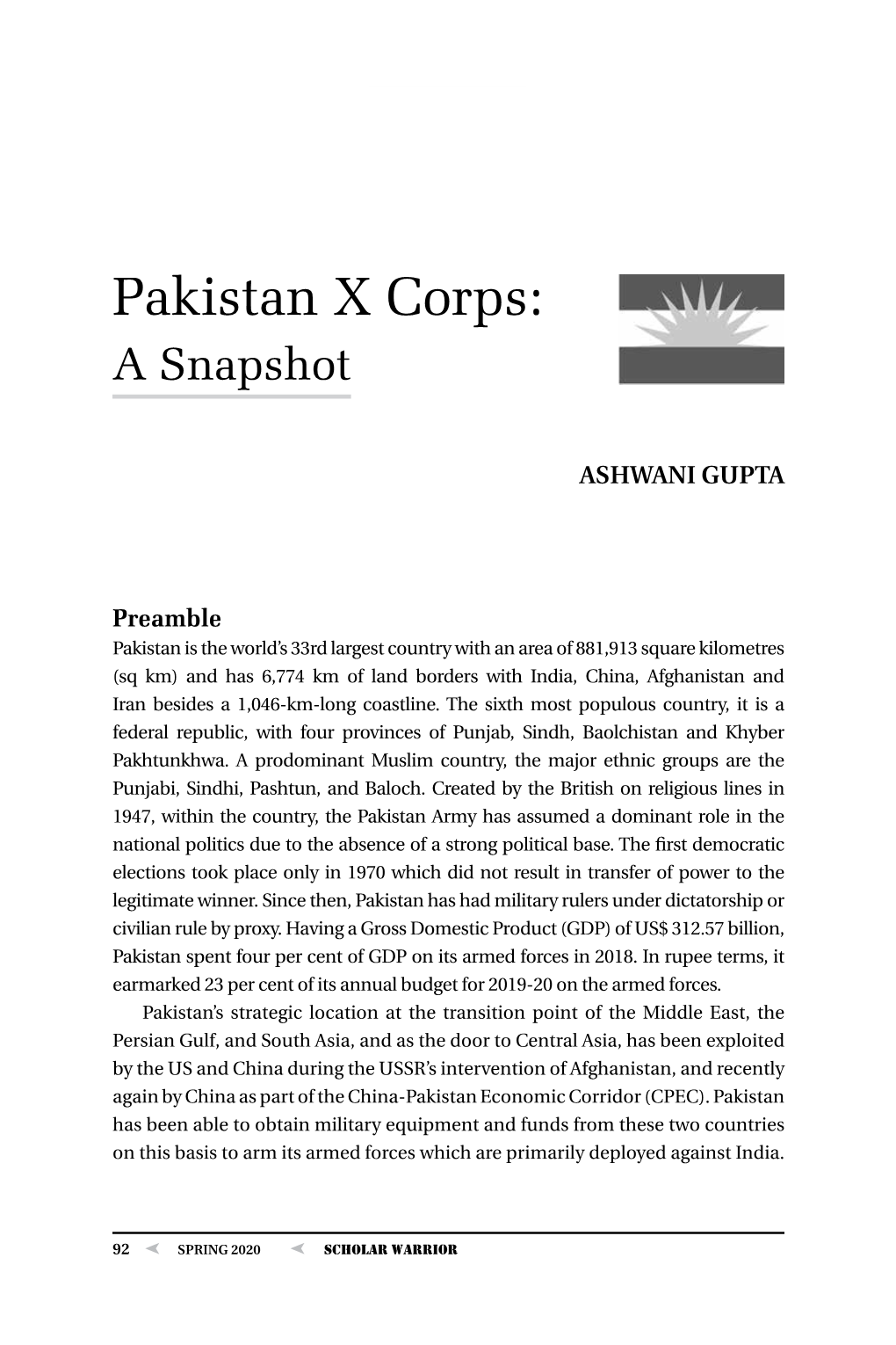 Pakistan X Corps: a Snapshot