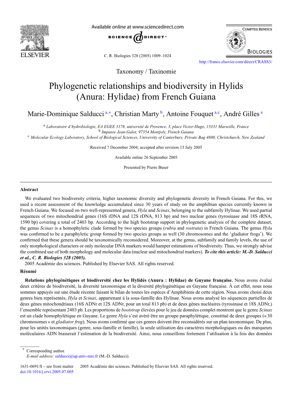 Phylogenetic Relationships and Biodiversity in Hylids (Anura: Hylidae) from French Guiana