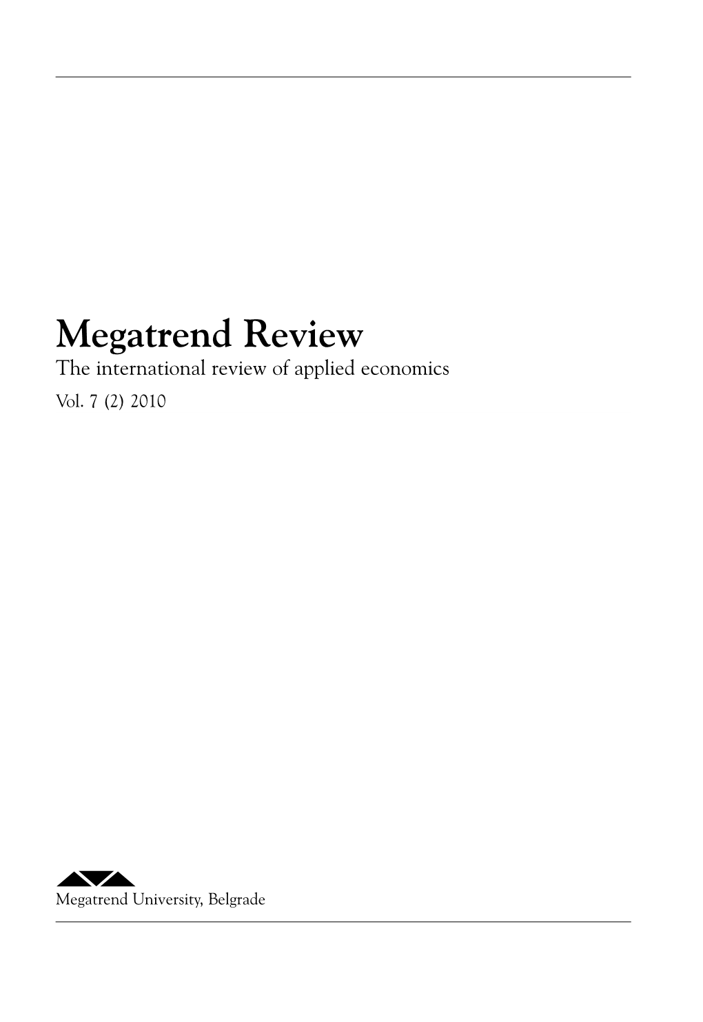 Megatrend Review the International Review of Applied Economics Vol