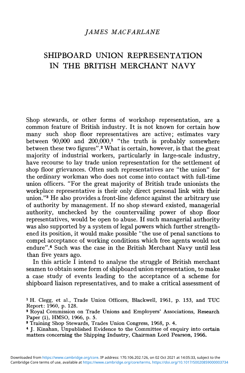 Shipboard Union Representation in the British Merchant Navy