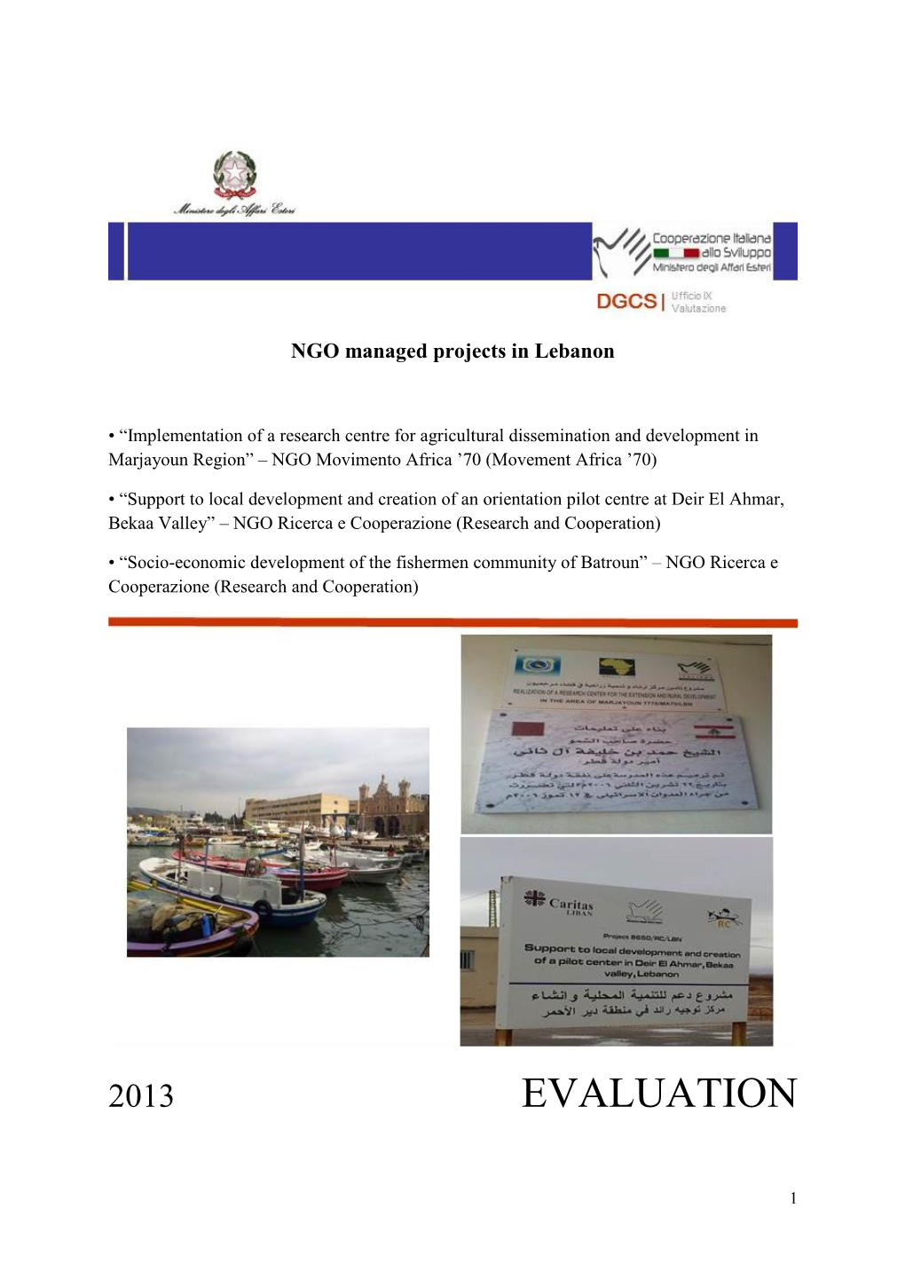 Evaluation Ex Post of NGO Managed Projects in Lebanon