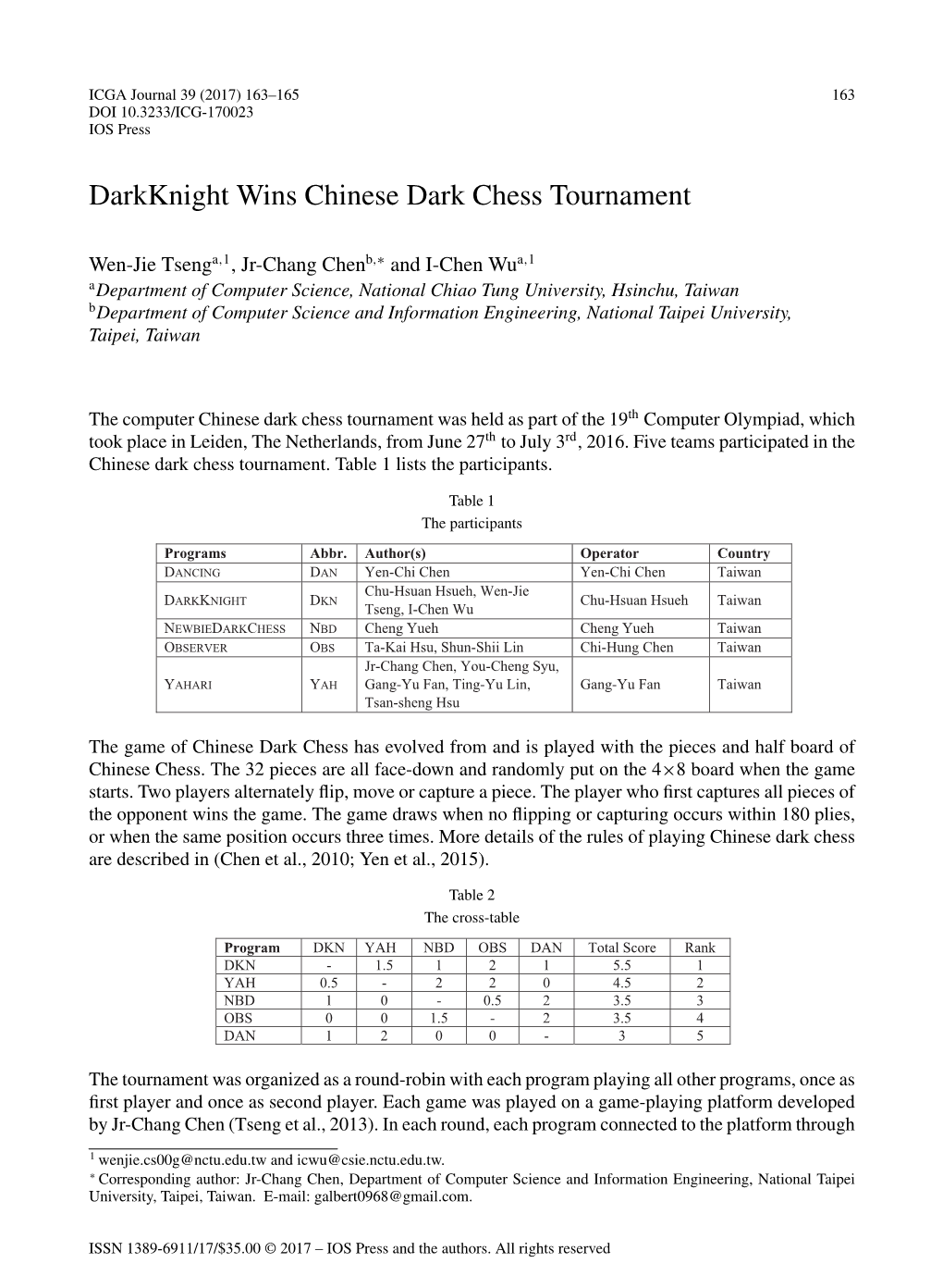 Darkknight Wins Chinese Dark Chess Tournament