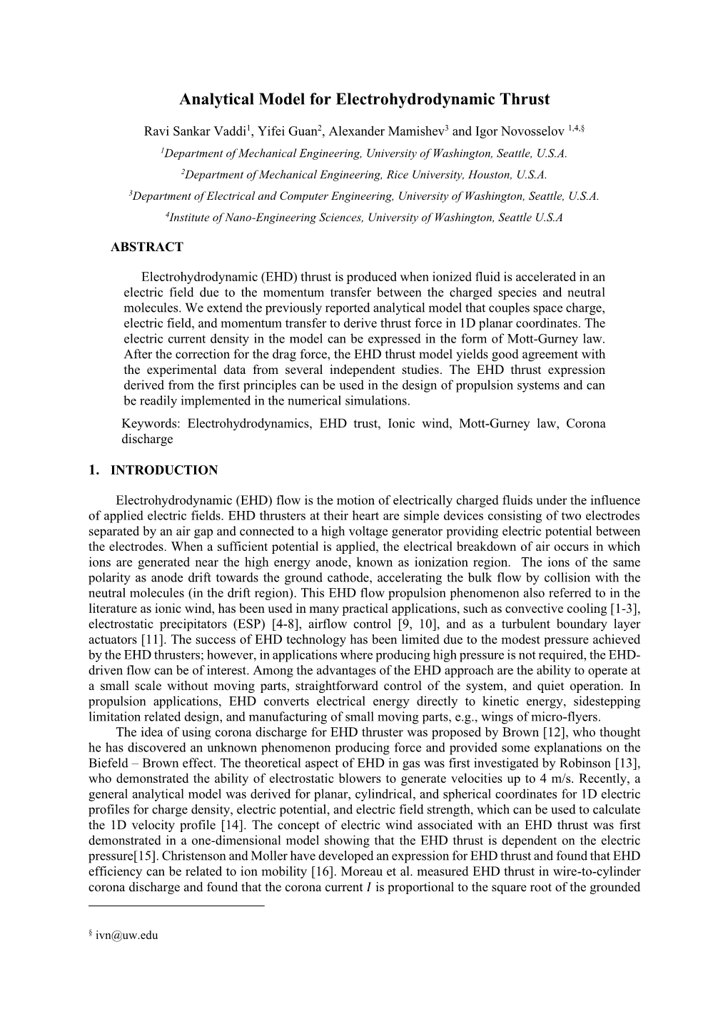 Analytical Model for Electrohydrodynamic Thrust