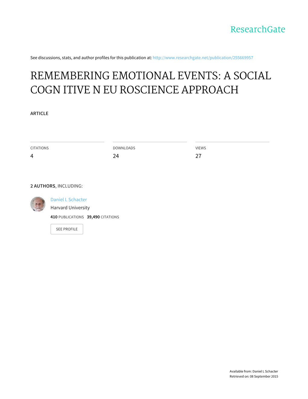 Remembering Emotional Events: a Social Cogn Itive N Eu Roscience Approach