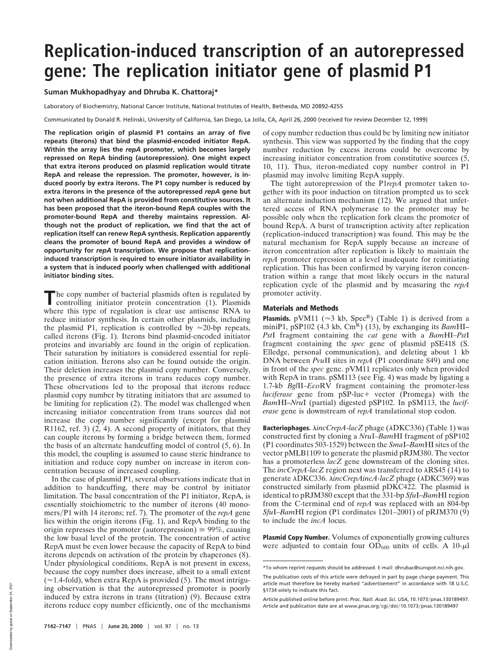 The Replication Initiator Gene of Plasmid P1