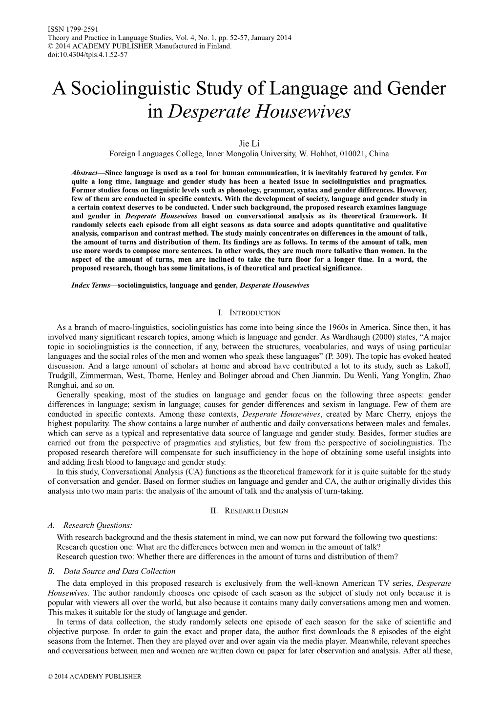 A Sociolinguistic Study of Language and Gender in Desperate Housewives