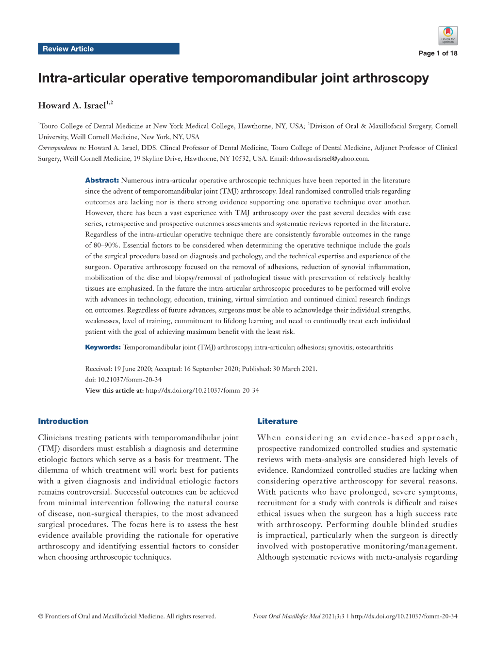 Intra-Articular Operative Temporomandibular Joint Arthroscopy