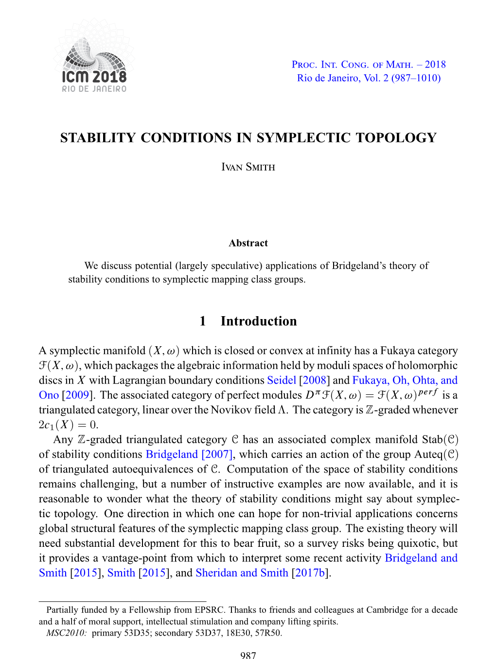 Stability Conditions in Symplectic Topology