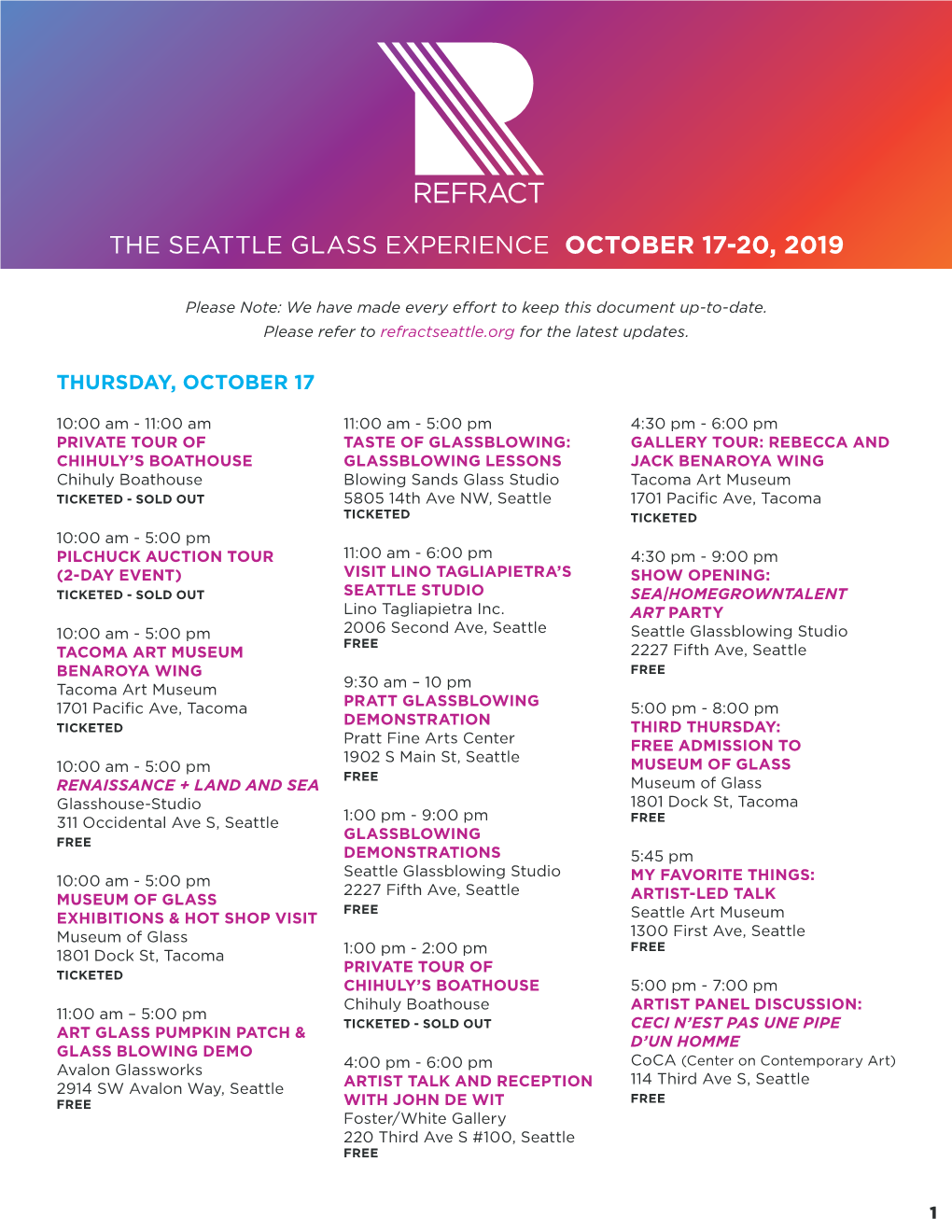 The Seattle Glass Experience October 17-20, 2019